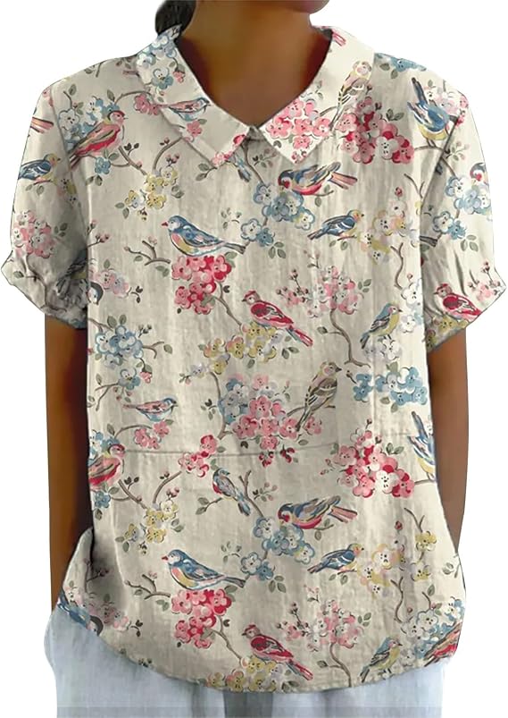 Linen Tops For Women Of Breathable Cotton And Linen Loose Large Size Thin Lapel Shirt Short Sleeved Womens Blouses