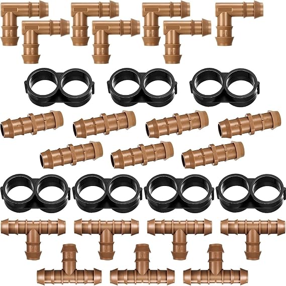 Boao 28 Pcs 1/2 Inch Drip Irrigation Fitting Barbed Connectors Parts