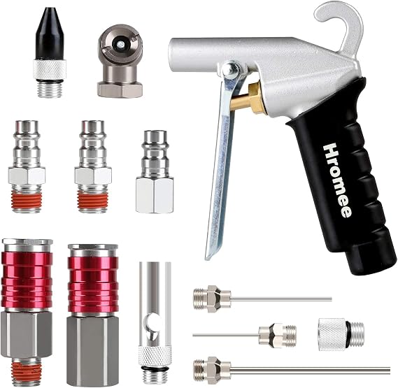 Hromee High Flow Air Blow Gun Kit with Nozzles Tips and Extensions, 13 Pieces Air Compressor Accessory Tools with Couplers and Plugs