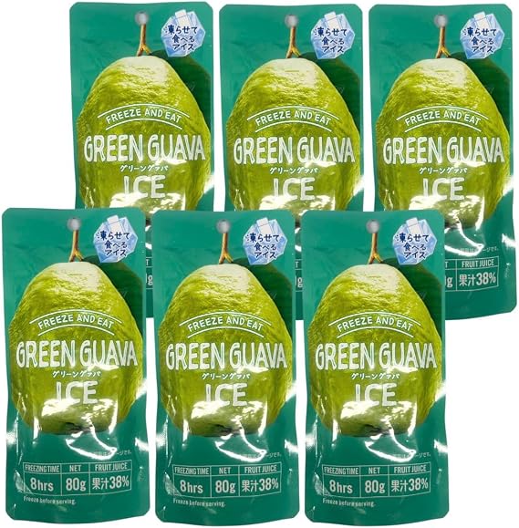 SUMIYOSHI Freeze and Eat Ice, Guava, Set of 6 Bags, 2.8 oz 80 g, 38% Fruit Juice, Frozen and Eat Sherbet, Freezable Ice, Freeze and Eat, Valley Foods Industries