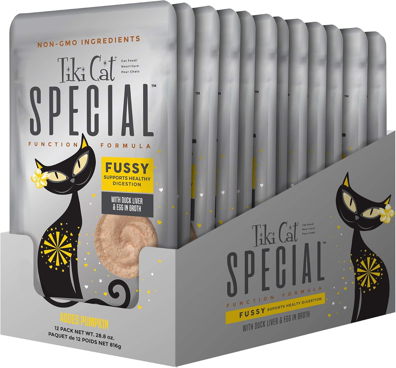 Tiki Cat Special Fussy Mousse, Duck Liver & Egg, Specially Formulated to Support Healthy Digestion, Function Wet Cat for Adult Cats, 2.4 oz. Pouch Pack of 12