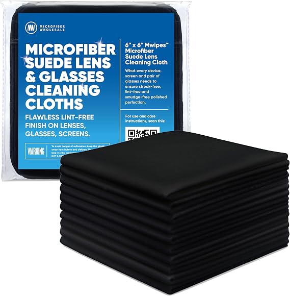 Premium Lens Glasses Cleaning Cloth by Microfiber Wholesale | Black | 6x6 | 10pk | Soft Microfiber Suede | Travel Size Reusable | No Lint Scratch-Free Durable | Lenses Glasses Phones