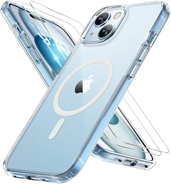 Miracase Magnetic for iPhone 15 Case (Compatible with MagSafe)(with 2X Screen Protectors) Military-Grade Protection, Anti-Fingerprint Translucent Matte Phone Cover for iPhone 15 6.1 inch, Clear