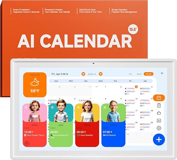 Pastigio Digital Calendar, 15.6'' Wall Touch Screen Planner, No Subscription, Smart AI Family Electronic Calendar, Chore Chart with Tasks Rewards for Kids, Digital Photo Frame, Wall & Desk Mountable