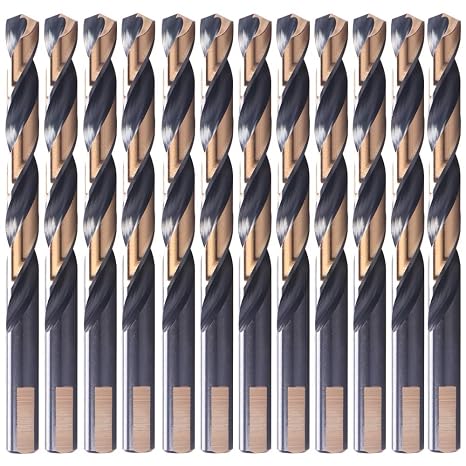 12 PCS, 17/64", Black and Gold Coated Twist Drill Bits