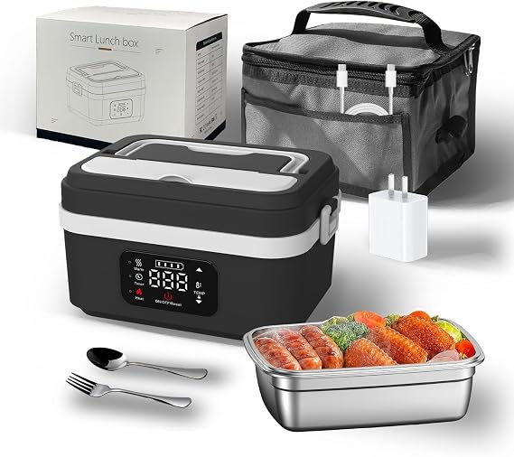 Electric Lunch Box, 8000mAh Cordless Food Heater, 1L Capacity, 6-Speed Temperature Control (Black)