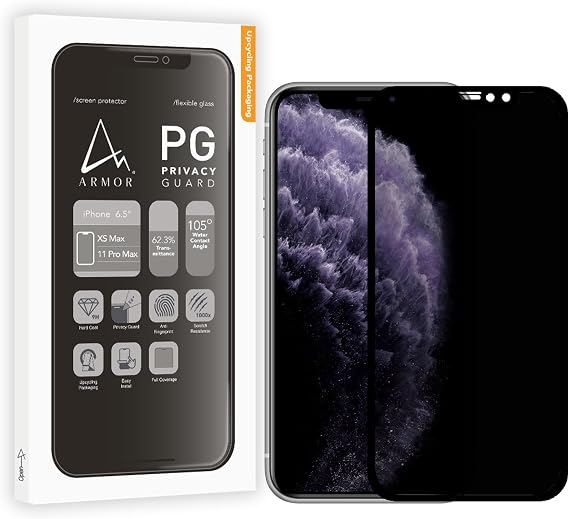 Armor Flexible Glass 2.5D Full Coverage Screen Protector for iPhone 11Pro Max/XS Max, Privacy Guard with 9H