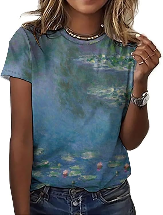 joo meryer Womens Art Painting Starry Night Short Sleeve Oversized T-Shirts