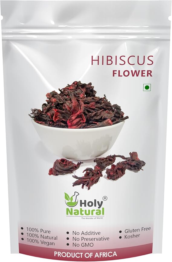 Holy Natural Hibiscus Flower 200 Gm, Also Called Hibiscus Sabdariffa Flower, Dried and Edible Grade Flower, Hibiscus Flower Bud, No GMO Gluten Free Halal and Kosher Certified Flower