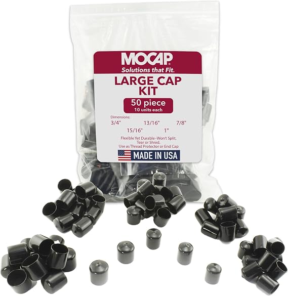 MOCAP Round Vinyl Plastic End Caps, Thread Protector Large Cap Kit 50pcs