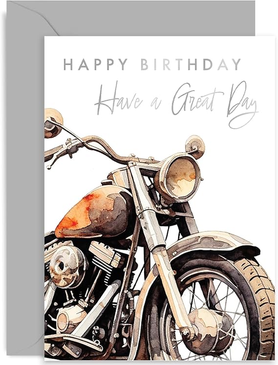 Motorcycle Birthday Card for Men - Birthday Motorbike Gifts for Him - Harley Davidson Bike Stylish Birthday Card for Son, Dad, Grandad, Brother | Blank Inside