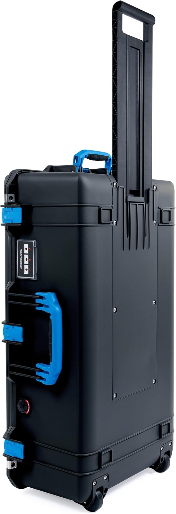 Black Pelican 1615 Air case with Blue Handles & latches.  Empty & with Wheels.