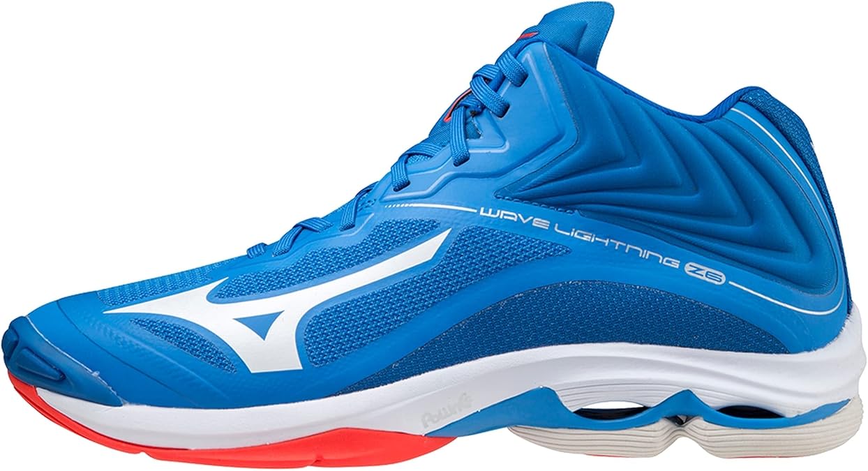 Mizuno Wave Lightning Z6 Mid, Volleyball Shoe, French Blue/White/Ignition Red,