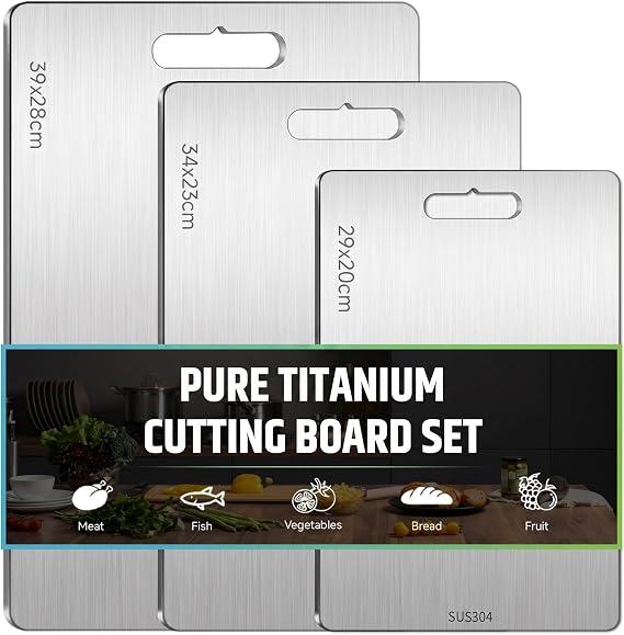 3Pcs Titanium Chopping Boards for Kitchen, Double-Sided Cutting Board Set