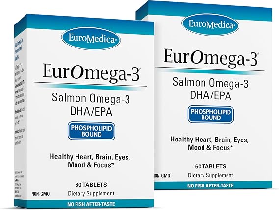 EuroMedica EurOmega-3 - 60 Tablets - Potent Omega-3 Fatty Acids + Phospholipids & Peptides - Superior Absorption - EPA & DPA from Exclusive Salmon Source - 30 Servings