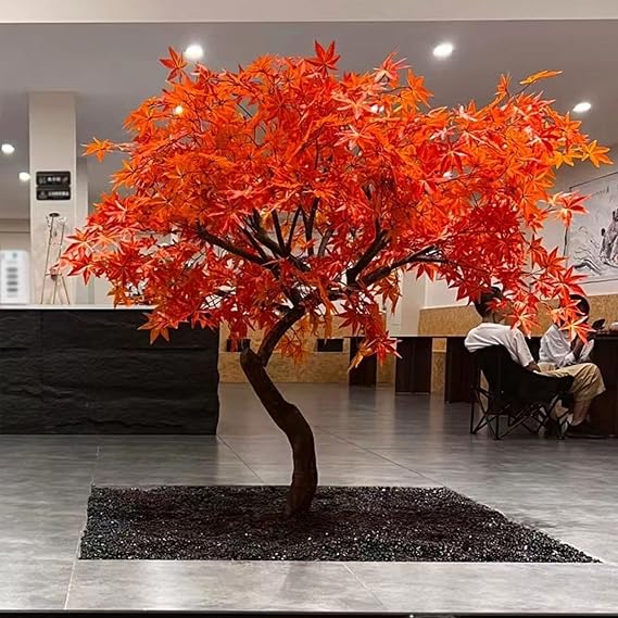 Realistic Large Red Maple Tree Artificial Tree Indoor Home Decoration Simulation Maple Tree Faux Fall Trees for Porch Maple Leaves Branches for Landscape Office Living Room Decor.(200x150cm/6.6x4.9ft)