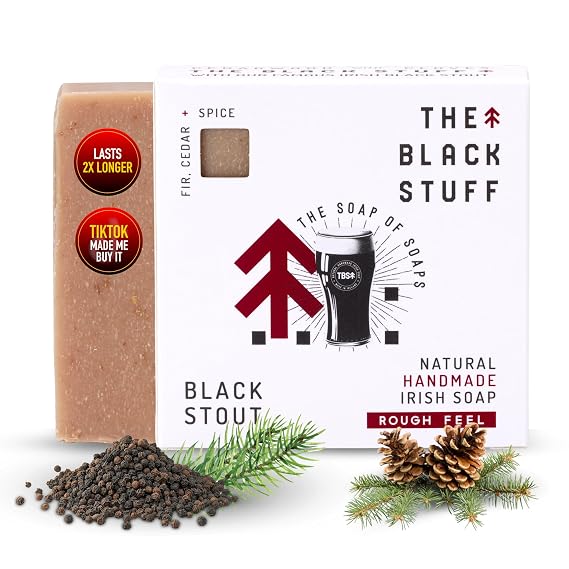 The Black Stuff All Natural Bar Soap for Men Handmade Cold Process Soaps with Organic Ingredients and Essential Oils - Mens Soap for Daily Use, Black Stout Body Soap