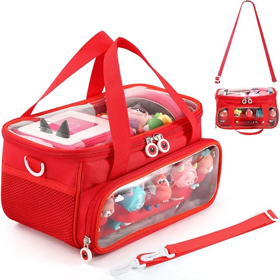 Carrying Case for Toniebox, Storage Carrier Bag for Tonie Characters with Shoulder Strap and Handle, Home Outdoor Hand Bag for Tonies Toniebox 2 Audio Player and Dolls (Red)