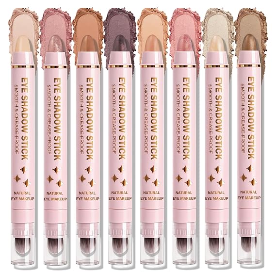 IONSGAKO 8 Colors Cream Eyeshadow Stick Set, Shimmer and Matte Eye Shadow | Long-Lasting Waterproof Crayon Eye Shadow Pencil, Crease-Proof Brightener Highlighter Eye Shadow Stick