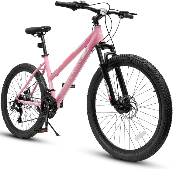 Ecarpat 20 24 26 Inch Women Girls Mountain Bike, Disc/V Brakes 21 Speeds Women Bike, Sturdy Steel Frame and Suspension Fork, Stylish Adult and Teens Bicycle for Urban Trail Snow Commuter