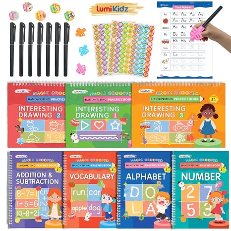 Magic Grooved Writing Practice for Ages 3-8, Grooved Handwriting Practice for Kids, Reusable Handwriting Book, Preschool Learning Activitys for Tracing Letters & Numbers, Gifts for 3 Year Old Boy