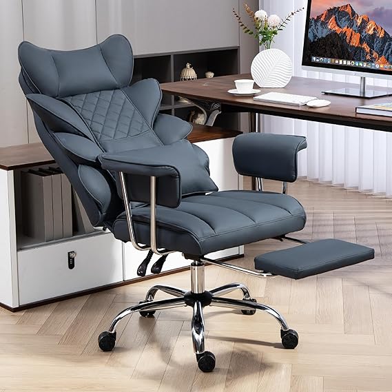 Office Chair with Footrest - Ergonomic Gaming and Executive Chair with 360° Swivel, 90°-135° Adjustable Backrest and Soft Armrests for Maximum Comfort (Black)