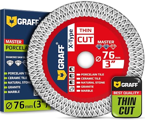 3 Inch Tile Blade for Grinder 3/8 Arbor Super Thin Diamond Saw Blade for Smooth Cutting Porcelain Ceramic Granite Marble Tile Diamond Cutting Wheel for Hard Tile GRAFF