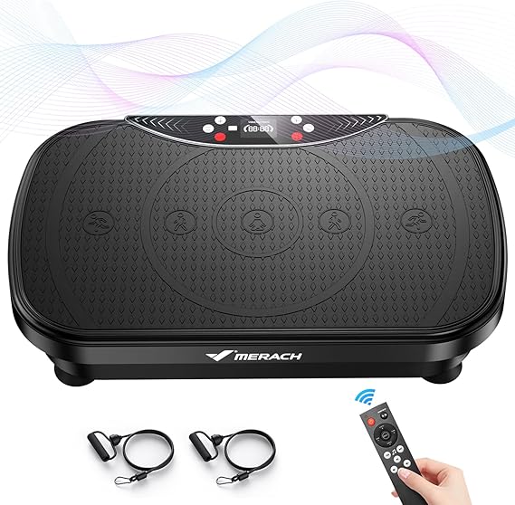 Merach V28 Vibration Plate Exercise Machine with 99 Speeds & Bluetooth | 9 Presets, Resistance Bands, 330lbs Capacity, Vibration Platform for Lymphatic Drainage, Home Full Body Workout Equipment