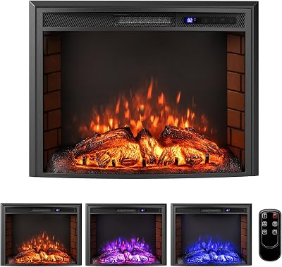 GOFLAME 26 Inch Electric Fireplace Insert with Curved Screen, 750W1500W Recessed Fireplace Heater with 3-Color Dimmable Flame, 6H Timer, Overheat Protection, Adjustable Thermostat & Remote Control