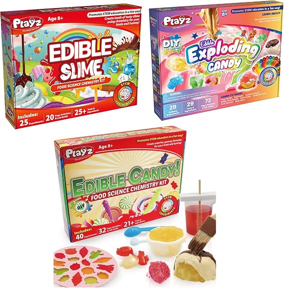 Playz Edible Candy, Edible Slime Candy & Edible Exploding Candy Making Kit for Kids DIY Chocolates, Candy, Slime & More Experiment for Boys, Girls, Teenagers, Kids Ages 8, 9, 10, 11, 12+ Years Old
