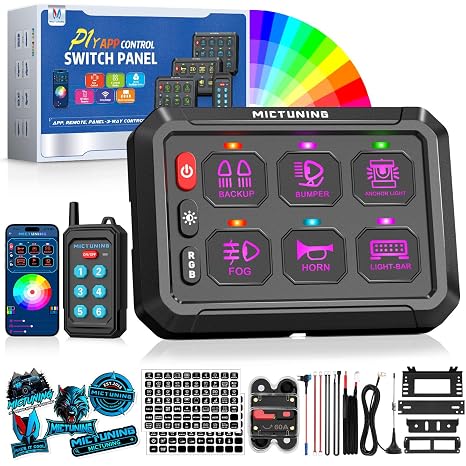 MICTUNING P1Y 6 Gang Switch Panel, Remote and APP Control, Up to 230FT