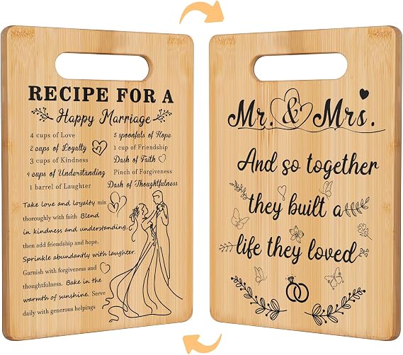 Cutting Board Wedding Gift for Couple,Bridal Shower Gifts for Bride Groom | Gifts for Wedding Shower,Happy Marriage&Mr and Mrs Double Sided Engraving Board Present for Newlyeds Newly Engaged Couples