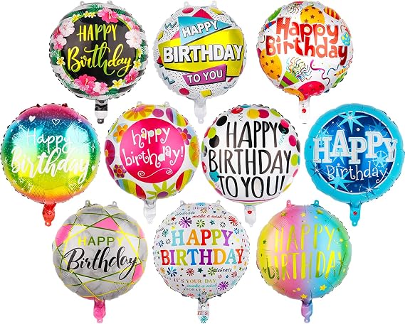 Fowecelt 50 Pcs Happy Birthday Party Aluminum Foil Balloons 18 Inches Round Foil Helium Floating Mylar Balloons for Kids Birthday Parties Decorations Baby Shower Supplies (10 Patterns)