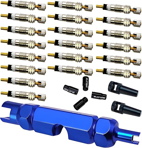 Presta Valve Core with Valve Core Remover Tool and Valve Caps Kit,Replacement Brass Tubeless Core for Tubeless Road MTB Bike, Stan's, Vittoria, Continental, Kenda and More