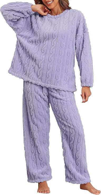 Pajamas for Women Sets Soft Comfy Fluffy Pajama Fleece Pullover Ribbed Pjs Warm Plush Lounge Sleepwear 2 Piece