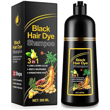 Black Hair Dye Shampoo Instant Hair Colour Shampoo Hair Dye Natural Long-Lasting Hair Colouring Colour Shampoo for Men Women Hair Dye in Minutes 500 ml