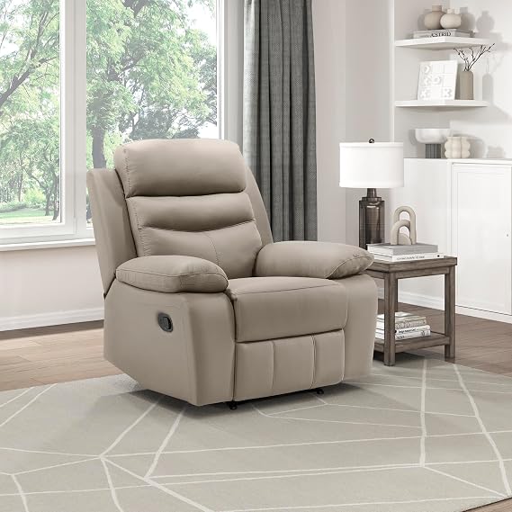 Lexicon Leather Match Manual Recliner Chair, Wall Hugger Recliner, Latte