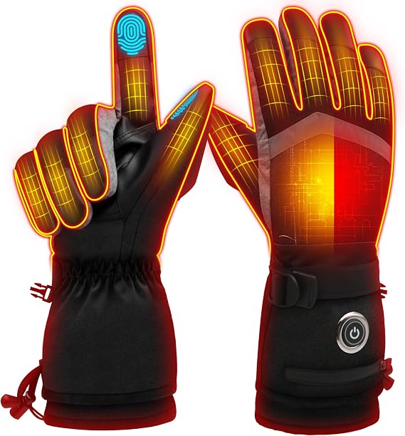 Heated Gloves for Men & Women, Rechargeable 5V 6000mAh Battery Powered Ski Gloves, Touchscreen & Waterproof Ideal Hand Warmers for Arthritis, Motorcycling, Fishing, Driving & Outdoor Work