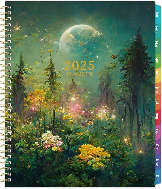 Planner 2025-2025 Planner, 9" x 11", Jul.2025 - Jun.2026, Weekly and Monthly with Colorful Tabs, Strong Twin-wire, Back Pocket - Dreaming Moon