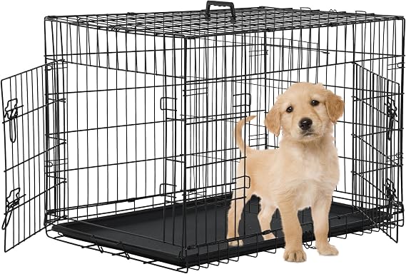 24 Inch Dog Crates for Small Dogs 20LB,Collapsible Dog Cage for Pet with Divider Panel Tray, Double-Door Puppy Crate for Dogs, Wire Pet Crate for Small Animals Indoor/Outdoor(Black)