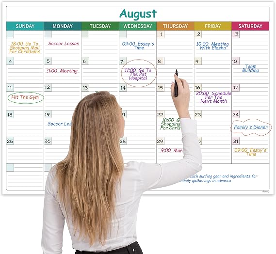 Large Dry Erase Calendar for Wall - Undated Dry Erase Calendar