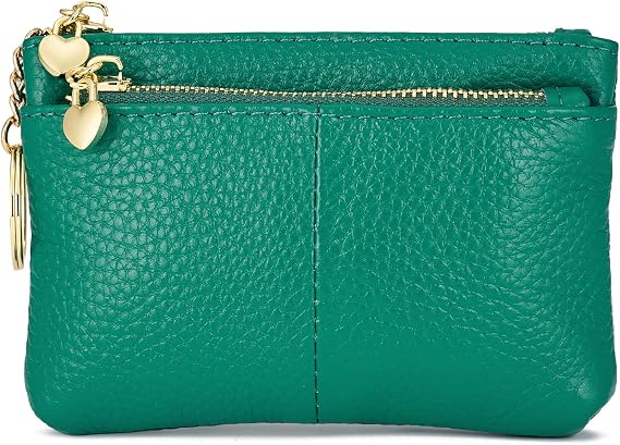 ZOOEASS Women Genuine Leather Zip Mini Coin Purse With Key Ring Triple Zipper Card Holder Wallet