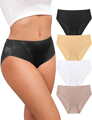 High Waisted Panties for Women High Cut Smooth Briefs Underwear Sheer Mesh Coverage Panties Pack