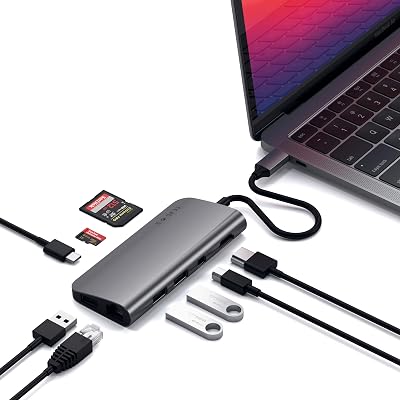 Satechi Type-C Multimedia Adapter with 4K HDMI, mini DP, USB-C PD, Gigabit Ethernet, USB 3.0, MicroSD Card Slots - for M2 M1 MacBook Pro, M2 M1 MacBook Air Space Gray