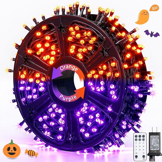 JMEXSUSS 500 LED Halloween Lights Outdoor Orange and Purple with Remote