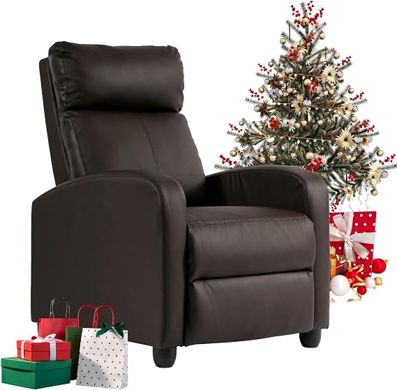 Recliner Chair, Single Sofa Chair, Adjustable PU Leather Recliner Chairs for Adults, Lazy Boy Recliner Chair with Upgraded Footrest, Recliners Lazy Boy, Sofa Reclinable for Small Spaces, Brown