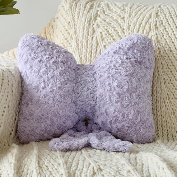 Bow Pillow, Decorative Throw Pillows Plush Lavender Purple, Small-12 Inches