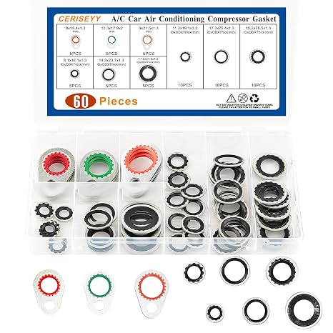 AC O Ring Kit AC Seal Kit Car Air Conditioning Compressor Gasket Air Conditioning Compressor Port Seal Washer Kit 60 Pieces ac o Ring kit