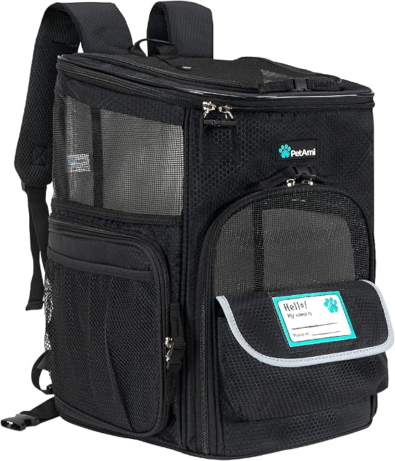 PetAmi Dog Backpack Carrier, Airline Approved 4-Way Entry Cat Bag, Black