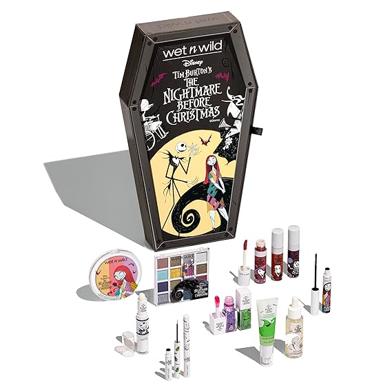 wet n wild Disney Nightmare Before Christmas Limited Edition PR Box - Coffin-Shaped Collectors Set with Eye, Face & Body Makeup, Color-Changing Lip Oils, Tubing Mascara & More - Cruelty-Free